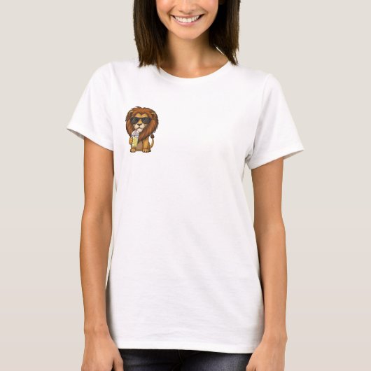 Cool Lion Wearing Sunglasses Drinking Lemonade T-shirt (Voorkant)