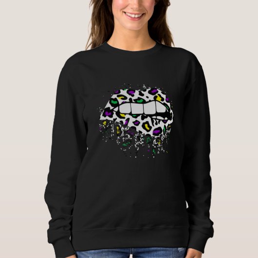 Cool Lips Bite Kiss me Leopard Print Cheetah Mardi Trui (Voorkant)