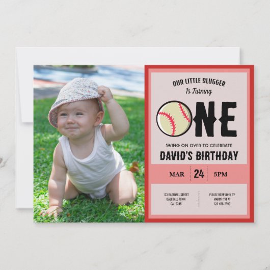 Cool Little Slugger Baseball Foto 1e verjaardag Kaart (Voorkant)