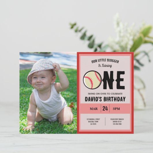 Cool Little Slugger Baseball Foto 1e verjaardag Kaart (Staand voorkant)