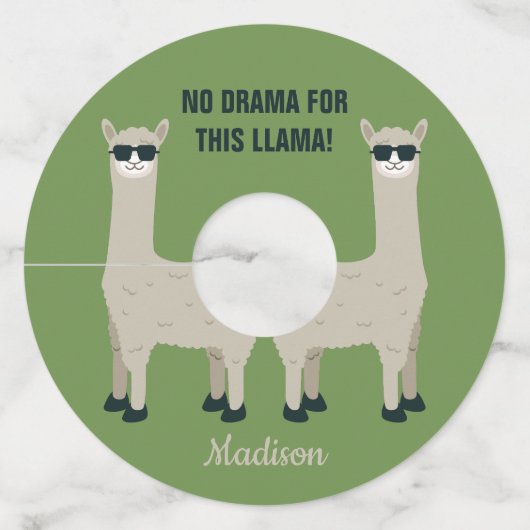 Cool Llama aangepaste naam, tekst & kleur wijn lab Wijnglaslabel (Voorkant)