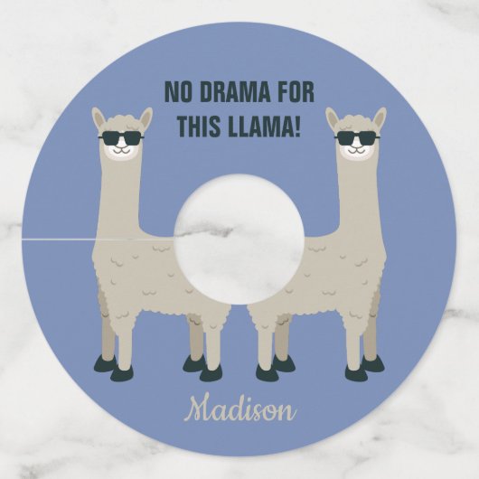 Cool Llama aangepaste naam, tekst & kleur wijn lab Wijnglaslabel (Achterkant)