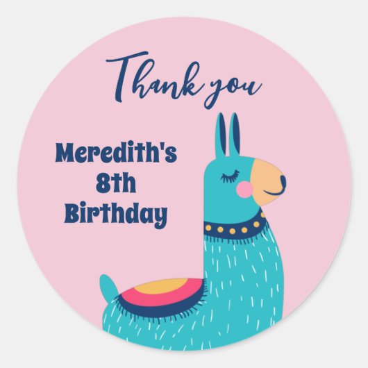 Cool Llama Cartoon Kinderen van Birthday Party Fav Ronde Sticker (Voorkant)