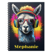 Cool Llama DJ met Hoofdtelefoon Naam Notitieboek (Voorkant)