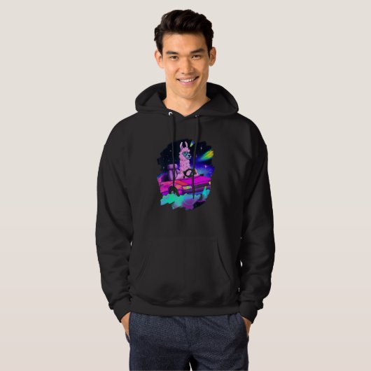 Cool Llama Driving Sports Car In Space Alpaca  Lla Hoodie (Voorkant volledig)