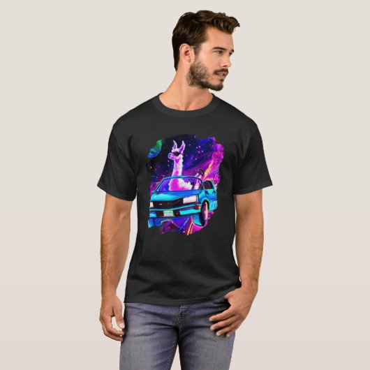 Cool Llama Driving Sports Car In Space Alpaca  Lla T-shirt (Voorkant volledig)