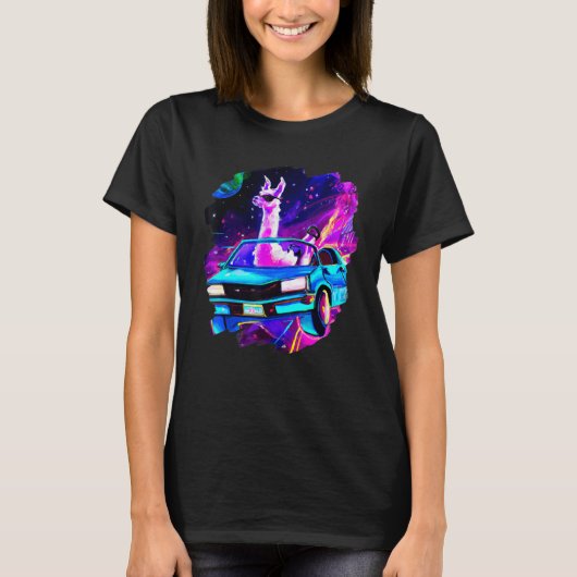 Cool Llama Driving Sports Car In Space Alpaca  Lla T-shirt (Voorkant)