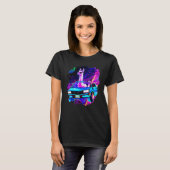 Cool Llama Driving Sports Car In Space Alpaca  Lla T-shirt (Voorkant volledig)