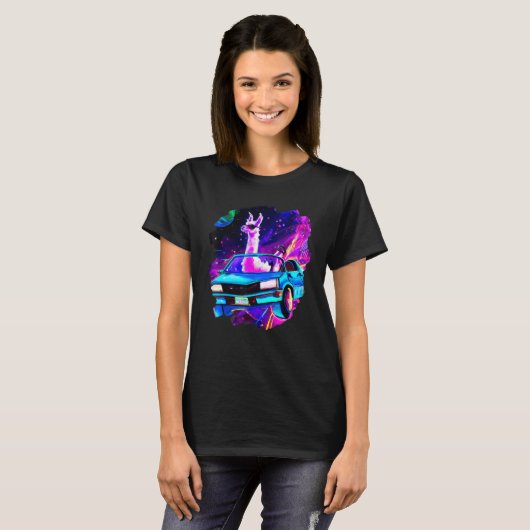 Cool Llama Driving Sports Car In Space Alpaca  Lla T-shirt (Voorkant volledig)