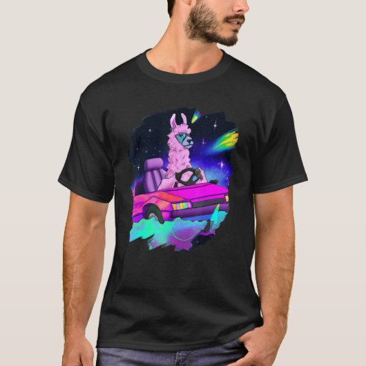 Cool Llama Driving Sports Car In Space Alpaca  Lla T-shirt (Voorkant)
