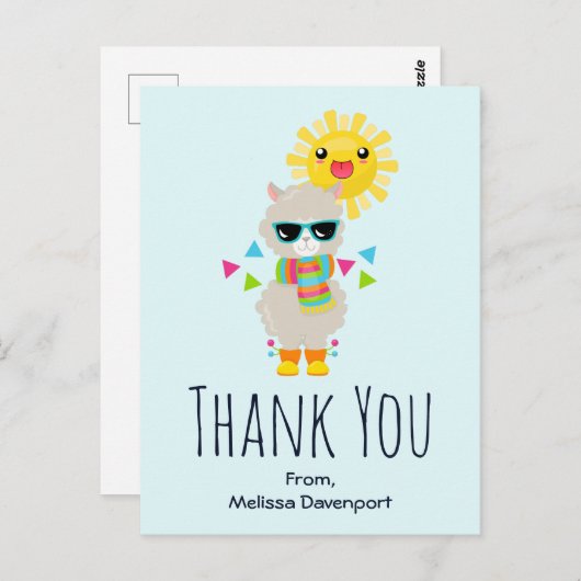 Cool Llama en het glimlachen Kawaii Sun Dank u Briefkaart (Voorkant / Achterkant)