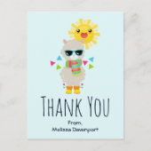 Cool Llama en het glimlachen Kawaii Sun Dank u Briefkaart (Voorkant)