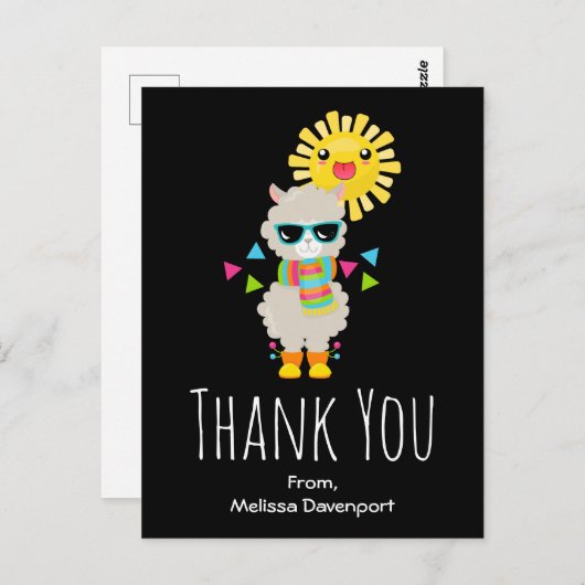 Cool Llama en het glimlachen Kawaii Sun Dank u Briefkaart (Voorkant / Achterkant)