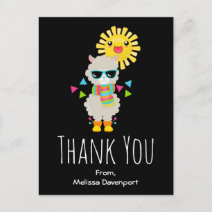 Cool Llama en het glimlachen Kawaii Sun Dank u Briefkaart