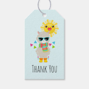 Cool Llama en het glimlachen Kawaii Sun Dank u Cadeaulabel