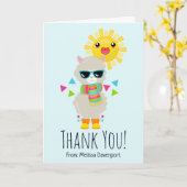 Cool Llama en het glimlachen Kawaii Sun Dank u Kaart (Gele Bloem)