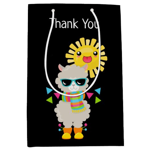 Cool Llama en het glimlachen Kawaii Sun Dank u Medium Cadeauzakje (Voorkant)