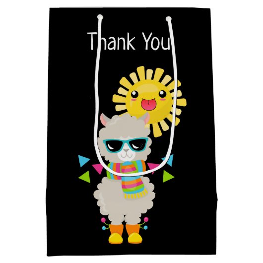 Cool Llama en het glimlachen Kawaii Sun Dank u Medium Cadeauzakje (Achterkant)
