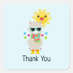 Cool Llama en het glimlachen Kawaii Sun Dank u Vierkante Sticker