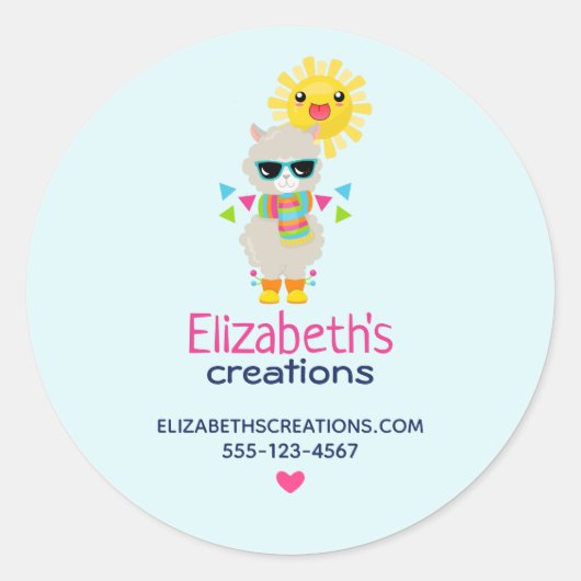 Cool Llama en Lachende Kawaii Sun Business Ronde Sticker (Voorkant)