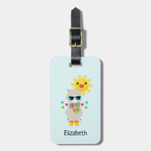 Cool Llama en Smiling Kawaii Sun Bagagelabel