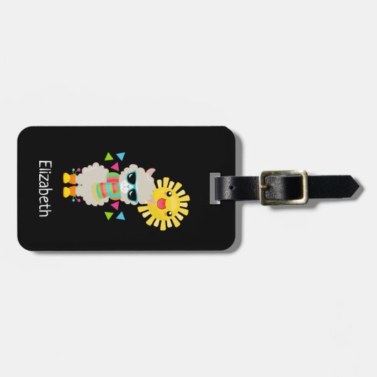 Cool Llama en Smiling Kawaii Sun Bagagelabel (Voorkant horizontaal)