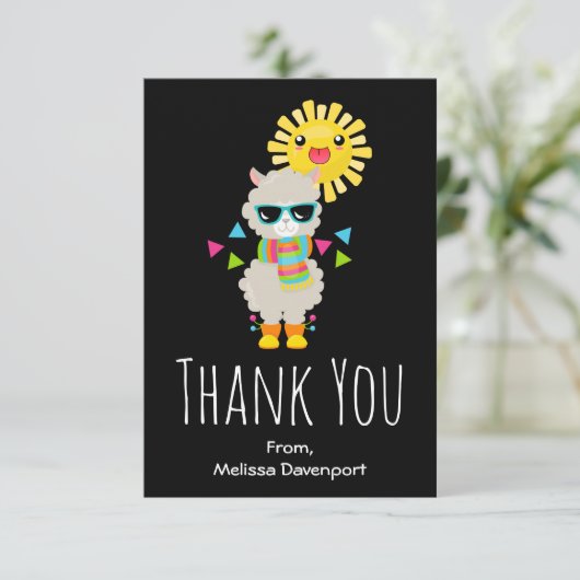 Cool Llama en Smiling Kawaii Sun Bedankkaart (Staand voorkant)