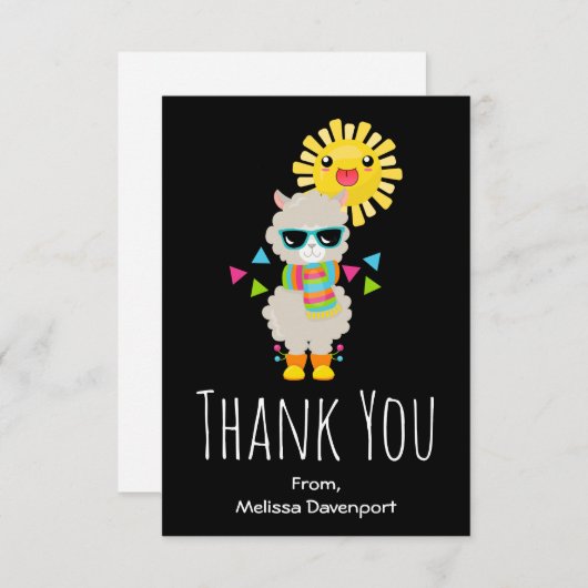 Cool Llama en Smiling Kawaii Sun Bedankkaart (Voorkant / Achterkant)