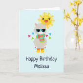 Cool Llama en Smiling Kawaii Sun Birthday Kaart (Gele Bloem)