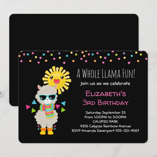 Cool Llama en Smiling Kawaii Sun Birthday Kaart (Voorkant / Achterkant)