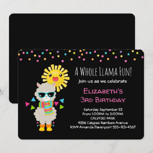 Cool Llama en Smiling Kawaii Sun Birthday Kaart
