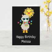 Cool Llama en Smiling Kawaii Sun Birthday Kaart (Gele Bloem)