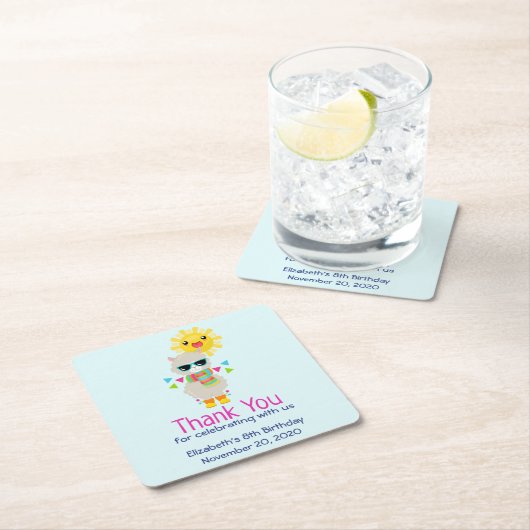 Cool Llama en Smiling Kawaii Sun Birthday Kartonnen Onderzetters (Insitu)