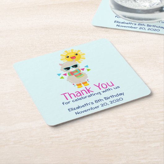Cool Llama en Smiling Kawaii Sun Birthday Kartonnen Onderzetters (Schuin)
