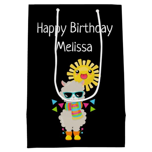 Cool Llama en Smiling Kawaii Sun Birthday Medium Cadeauzakje (Achterkant)