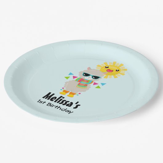 Cool Llama en Smiling Kawaii Sun Birthday Papieren Bordje (Gekanteld)