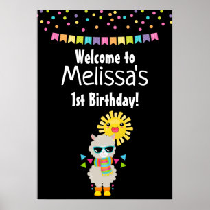 Cool Llama en Smiling Kawaii Sun Birthday Poster