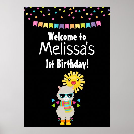 Cool Llama en Smiling Kawaii Sun Birthday Poster (Voorkant)