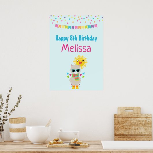 Cool Llama en Smiling Kawaii Sun Birthday Poster (Keuken)