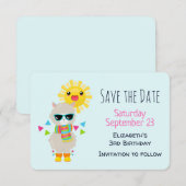 Cool Llama en Smiling Kawaii Sun Birthday Save The Date (Voorkant / Achterkant)