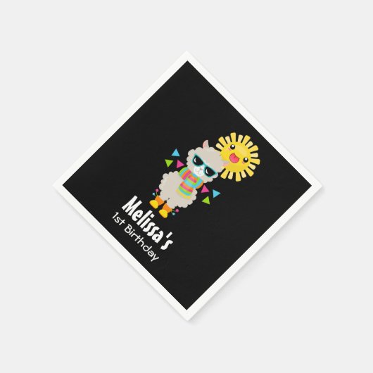 Cool Llama en Smiling Kawaii Sun Birthday Servet (Hoek)