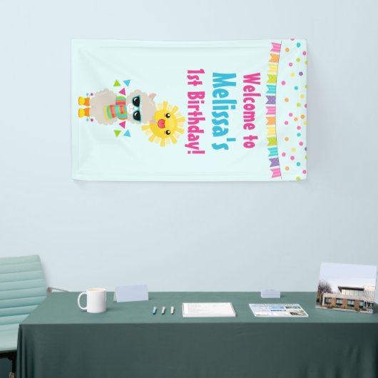 Cool Llama en Smiling Kawaii Sun Birthday Spandoek (Beurs)