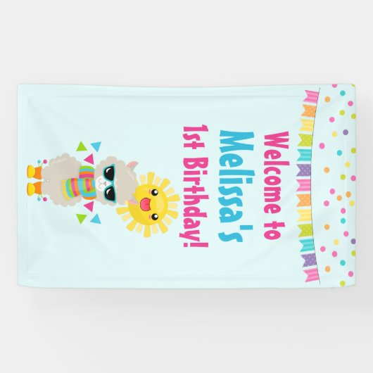 Cool Llama en Smiling Kawaii Sun Birthday Spandoek (Horizontaal)