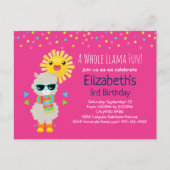 Cool Llama en Smiling Kawaii Sun Birthday Uitnodiging Briefkaart (Voorkant)