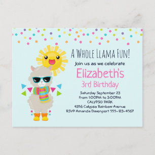 Cool Llama en Smiling Kawaii Sun Birthday Uitnodiging Briefkaart