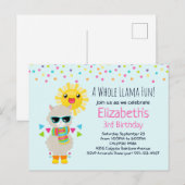 Cool Llama en Smiling Kawaii Sun Birthday Uitnodiging Briefkaart (Voorkant / Achterkant)
