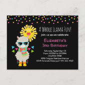 Cool Llama en Smiling Kawaii Sun Birthday Uitnodiging Briefkaart (Voorkant)