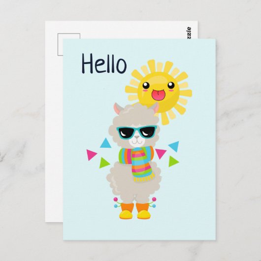 Cool Llama en Smiling Kawaii Sun Briefkaart (Voorkant / Achterkant)