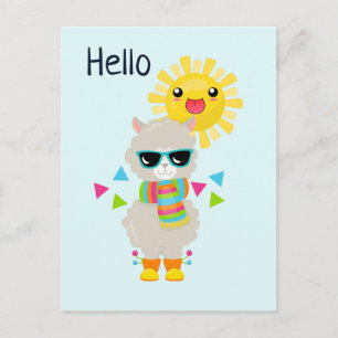 Cool Llama en Smiling Kawaii Sun Briefkaart
