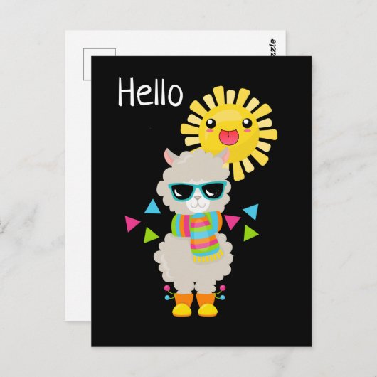 Cool Llama en Smiling Kawaii Sun Briefkaart (Voorkant / Achterkant)